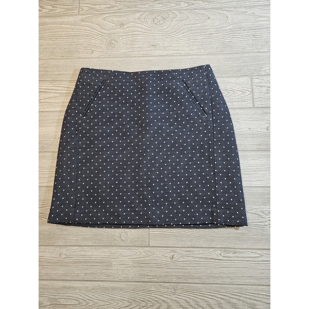 Loft Navy Blue Polka Dot Textured Mini Skirt Size 8 A-Line Cotton Blend